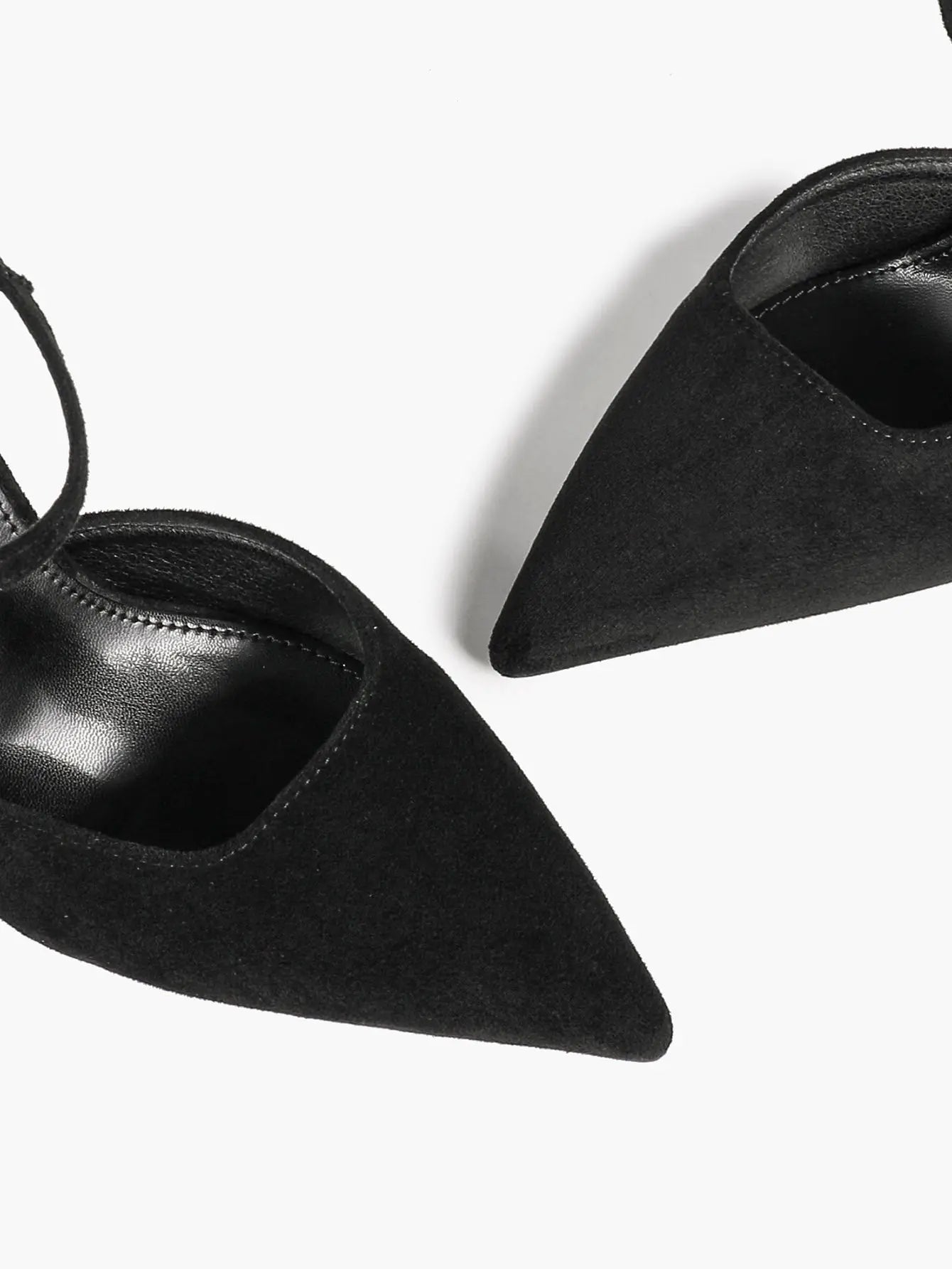 Women's Suede Pointed Toe D'Orsay Pumps Ankle Strap Stiletto High Heels with Buckle YISHIFAN