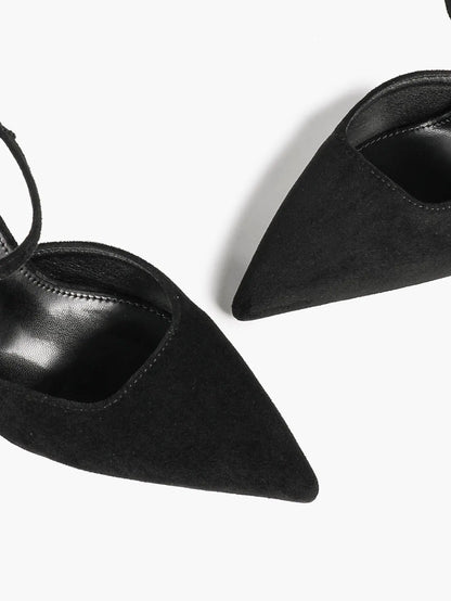 Women's Suede Pointed Toe D'Orsay Pumps Ankle Strap Stiletto High Heels with Buckle YISHIFAN