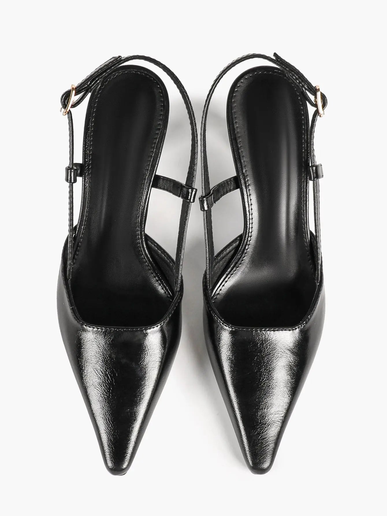 Black Pointed Toe Slingback Pumps 7.5CM Sculptural Heel Adjustable Ankle Strap Dress Shoes YISHIFAN