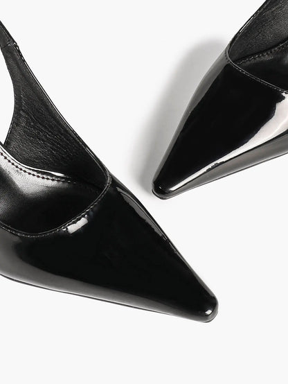 Women's Pointed Toe Slingback Pumps Patent Leather Chunky High Heels Dress Shoes with Adjustable Buckle Strap YISHIFAN