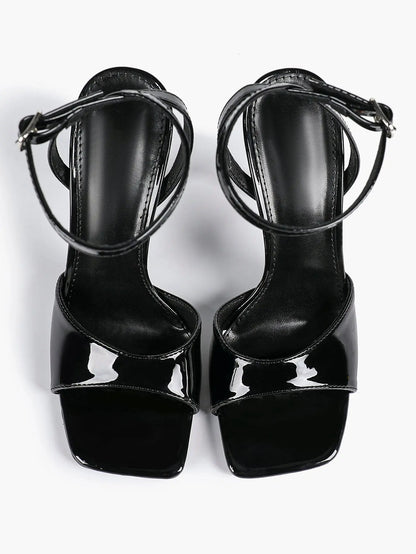 Women's Stiletto Heels 4.13 Inch Square Toe Ankle Strap Sandals Wedding Party Office Dress Shoes YISHIFAN
