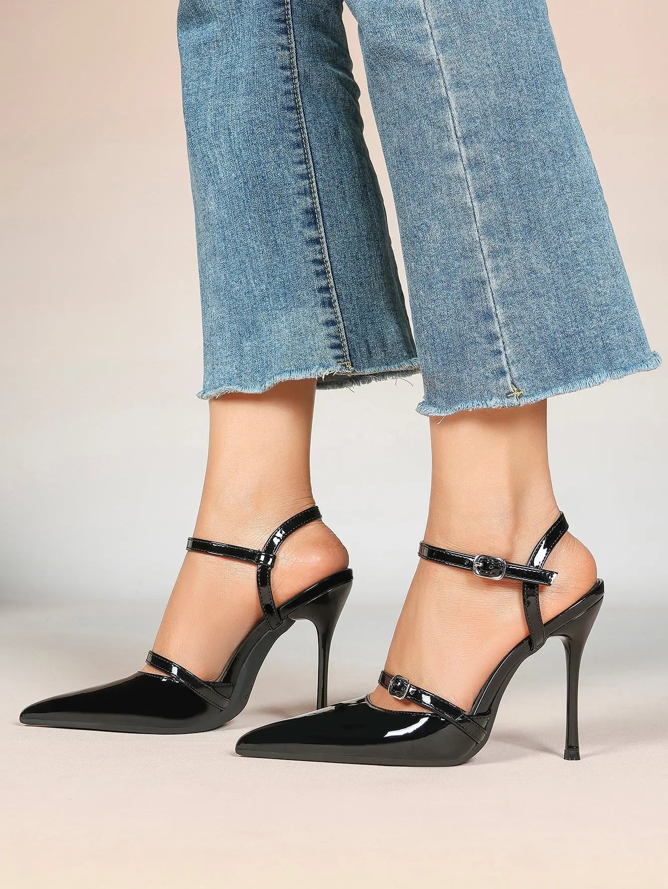 Women's Ivory Leather High-Heel Stiletto Pointed Toe Ankle Strap Sandals Sexy Wedding Party Evening Dress Shoes YISHIFAN
