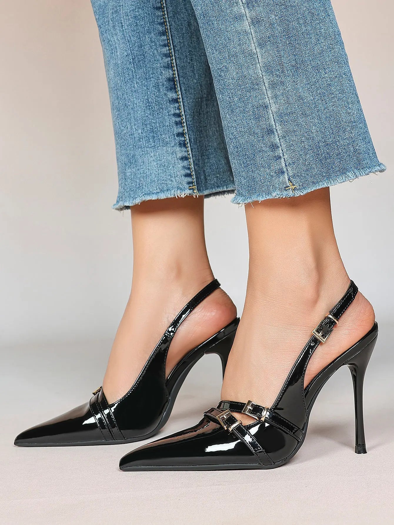 Women's High-Heel Sandals Closed Pointed Toe Slingback Heels Ankle Strap Stiletto Heels Elegant YISHIFAN