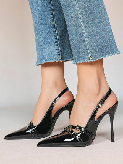 Women's High-Heel Sandals Closed Pointed Toe Slingback Heels Ankle Strap Stiletto Heels Elegant YISHIFAN