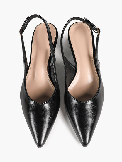Nude Patent Slingback Heels with Pointed Toe and Comfortable Block Heel