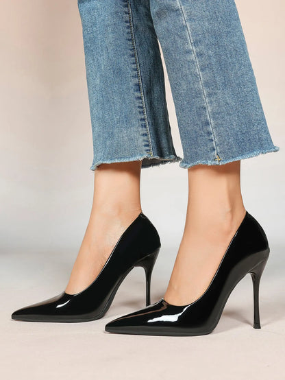 Women's Stiletto Heels Closed Sharp Pointed Toe Classic Wedding Party Dress Pump Shoes YISHIFAN