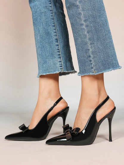 Women's Leather Bowknot High-Heel Closed Toe Pointed Toe Slingback Stiletto Heels Top-quality Shoes YISHIFAN