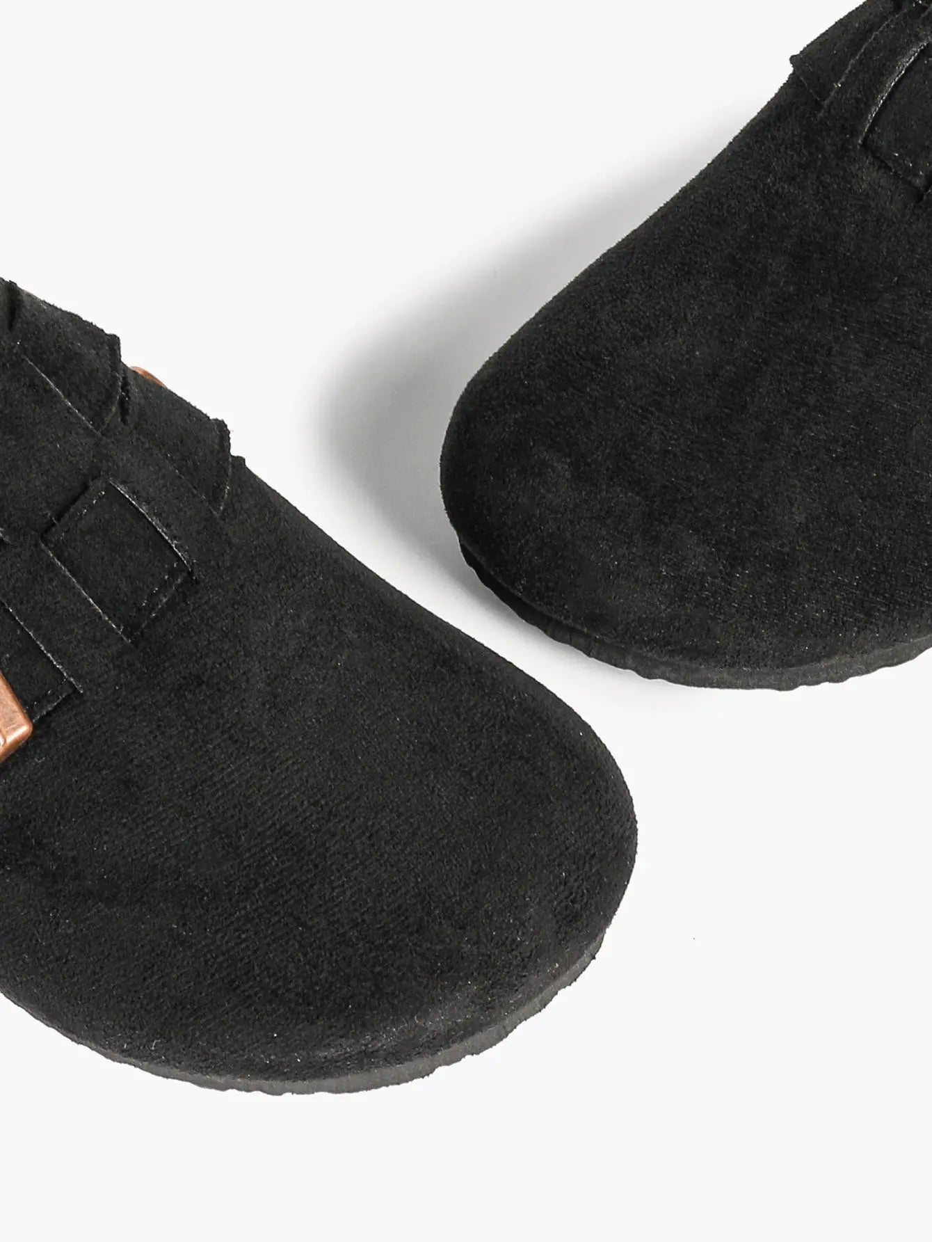 Gray Suede Double Buckle Boston Clogs  Closed Toe Cork Mule with Bronze Hardware YISHIFAN