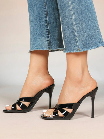 Women's Heeled Open Toe Sandals Square Toe Shoes Dress Wedding Office Shoes YISHIFAN