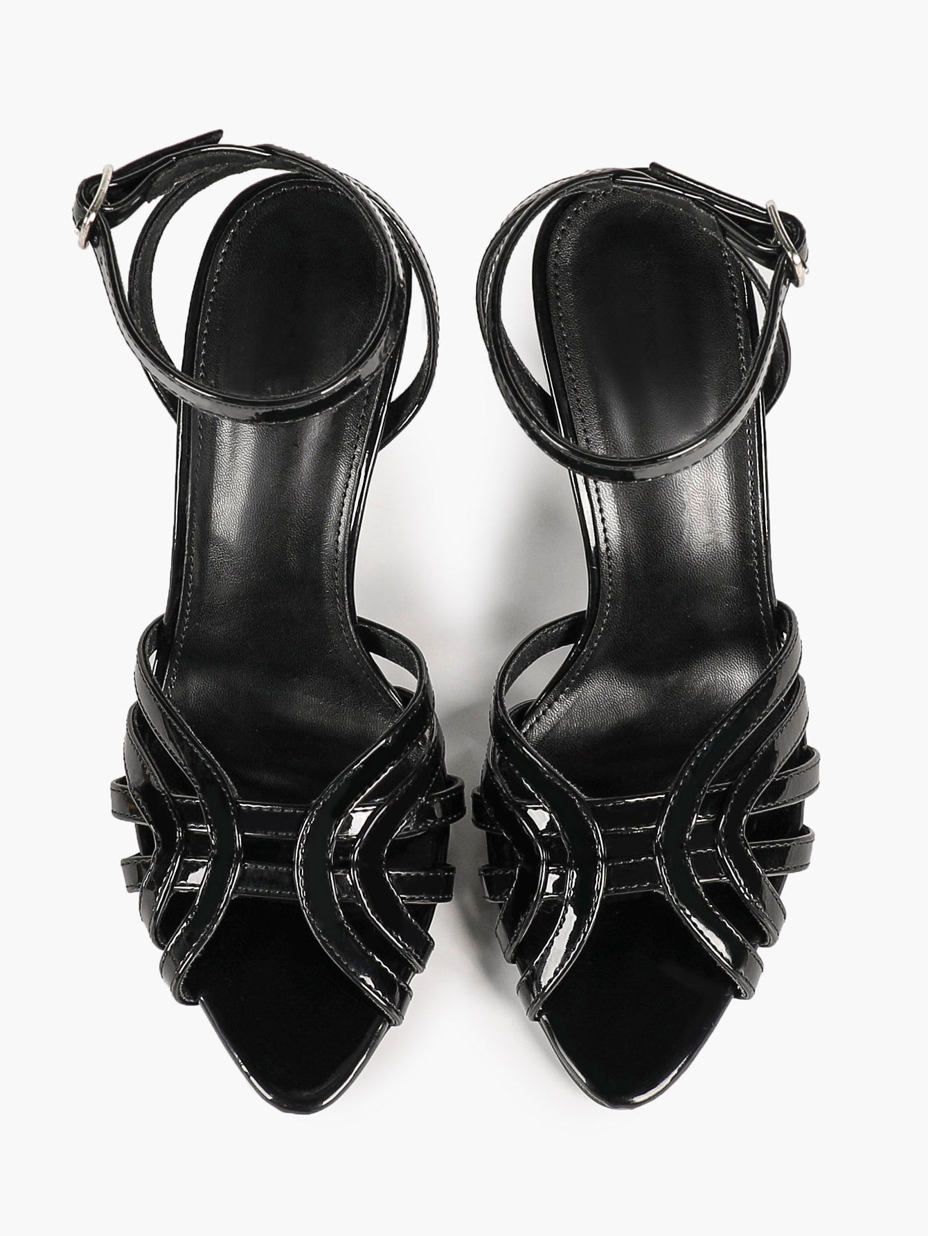 Black Patent Multi-Strap Stilettos Ankle Strap Open Toe Heeled Sandals Party Night Out Shoes