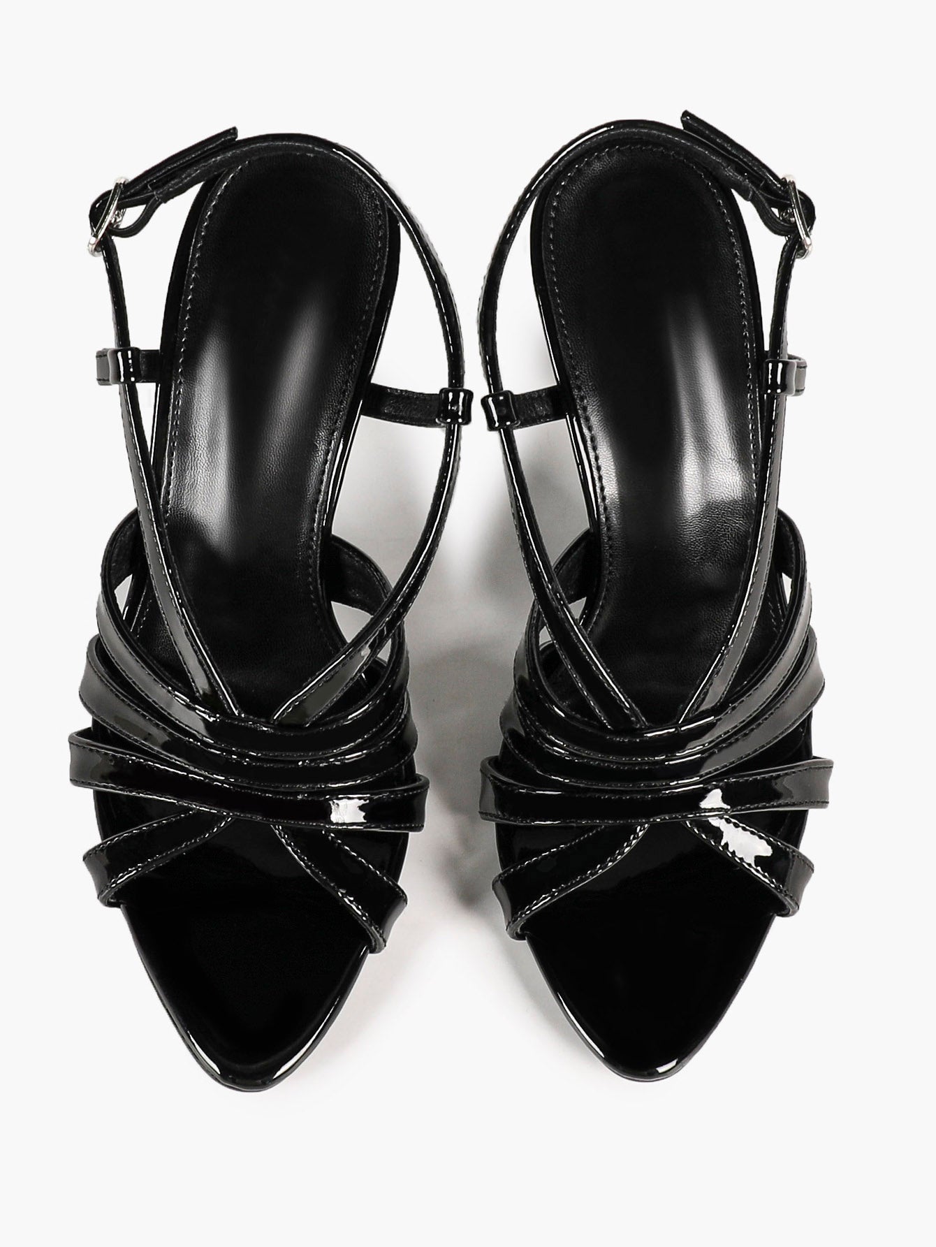 Women's Black Patent Leather Pointed Toe Stiletto Slingback Pumps Adjustable Buckle Office