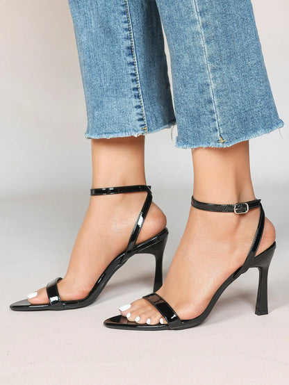 Women Leather High-Heel Sandals Pointed Toe Open Back Stiletto Heels Office Dress Shoes YISHIFAN