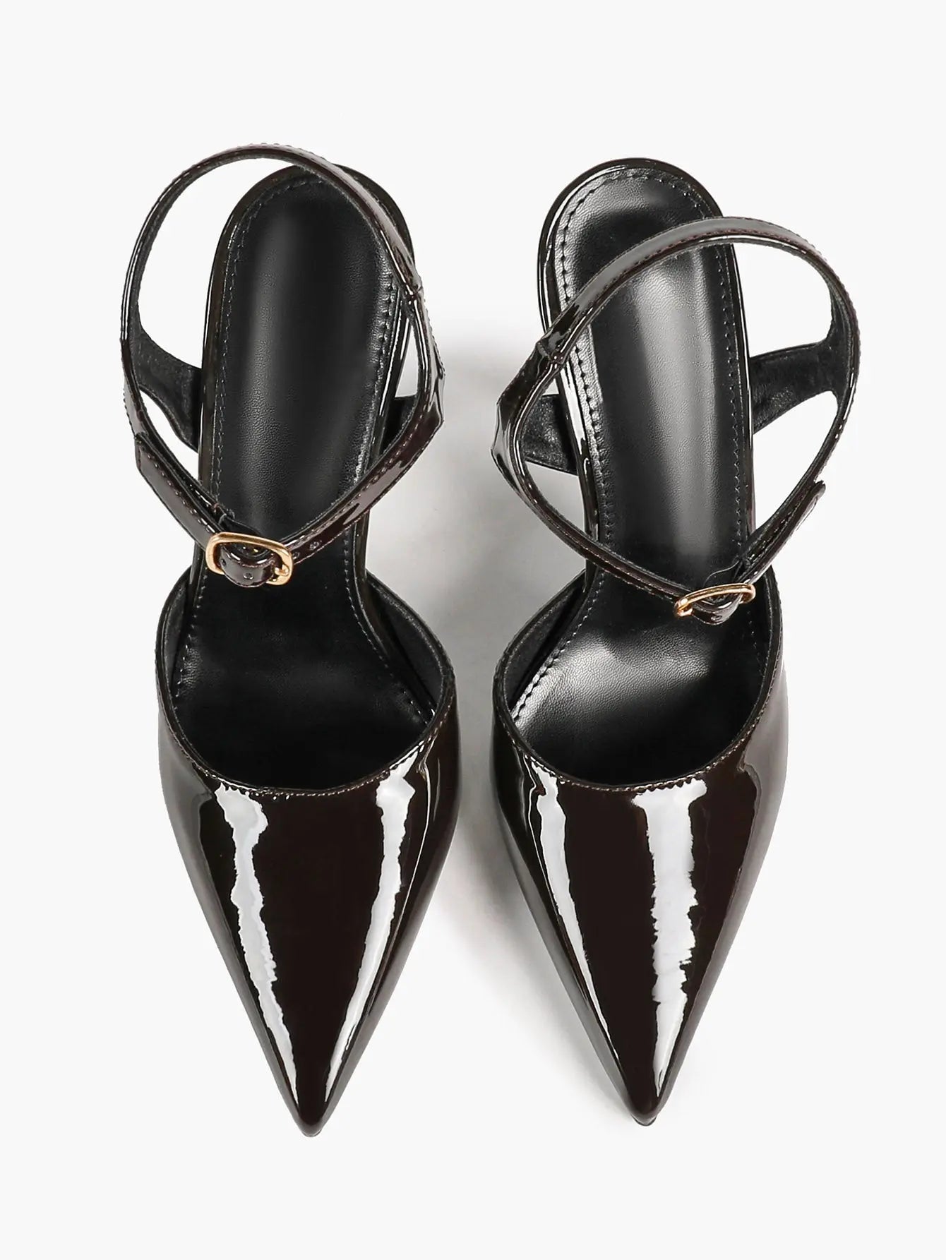 Women's Patent D'Orsay Pumps 10.5cm Stiletto Ankle-Strap Pointed Heels YISHIFAN