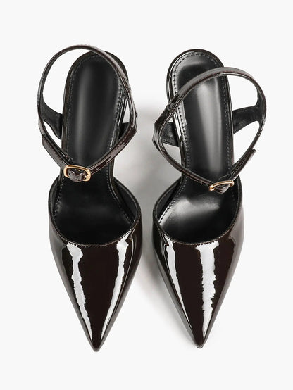 Women's Patent D'Orsay Pumps 10.5cm Stiletto Ankle-Strap Pointed Heels YISHIFAN