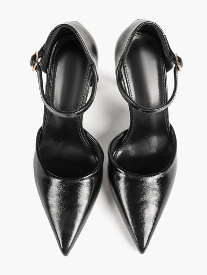 Women's Pointed Toe D'Orsay Pumps Ankle Strap Stiletto High Heels with Buckle YISHIFAN