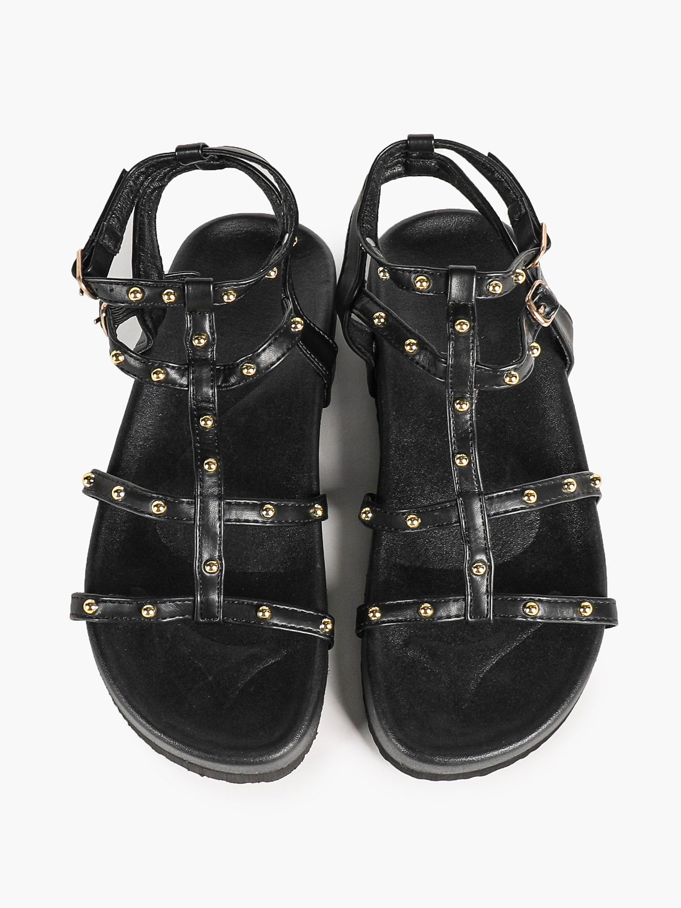 Black Multi-Strap Studded Sandals with Adjustable Ankle Buckles