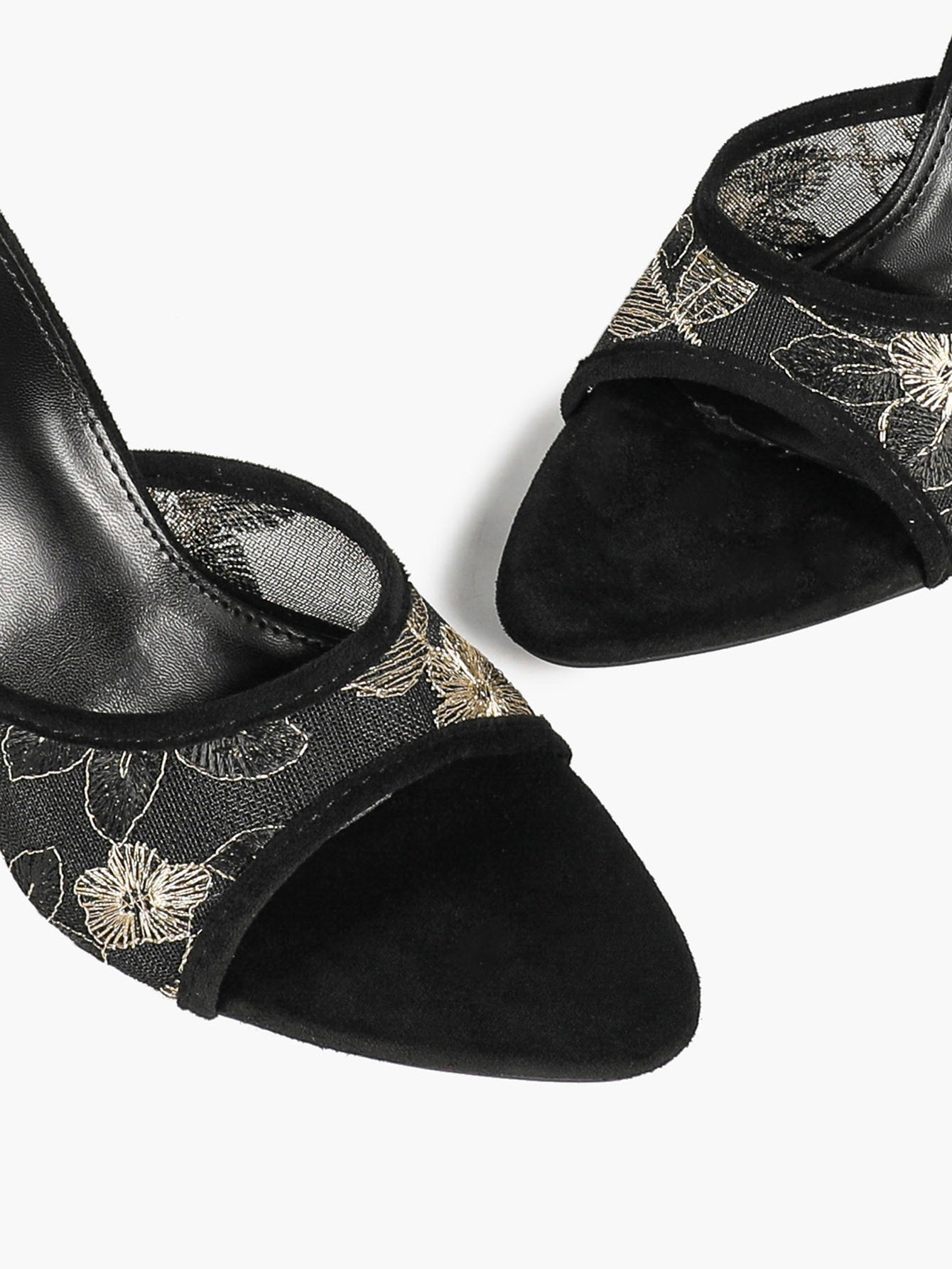 Beige Glitter Mesh Floral Embroidery Stiletto Mules Open Toe Slip-On Evening Party Club Shoes