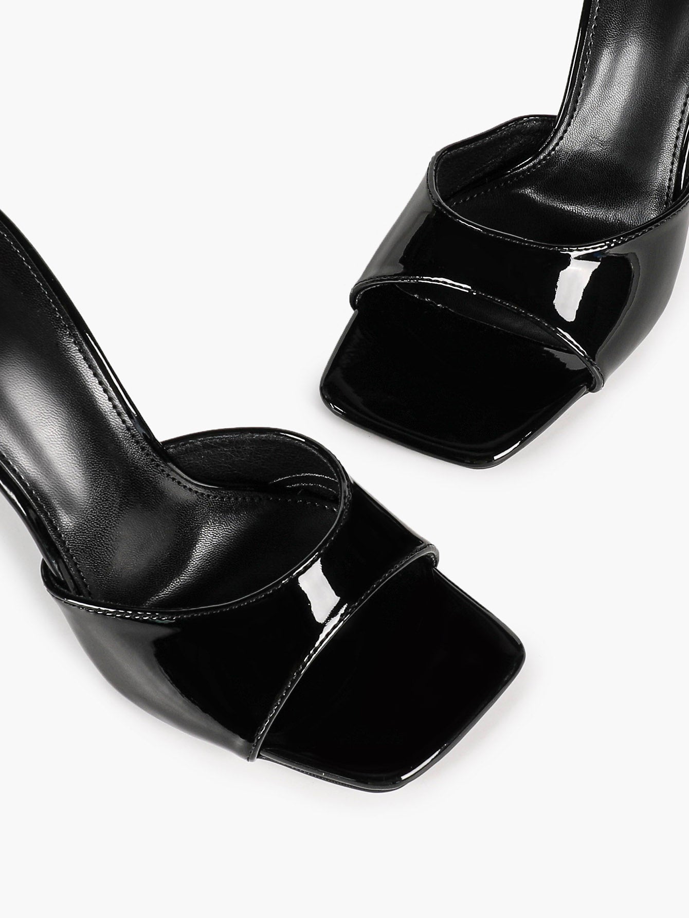 Women's White Patent Square Toe Stiletto Mules Slip-On Single Band Summer Vacation Shoes