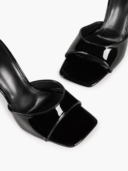 Women's White Patent Square Toe Stiletto Mules Slip-On Single Band Summer Vacation Shoes