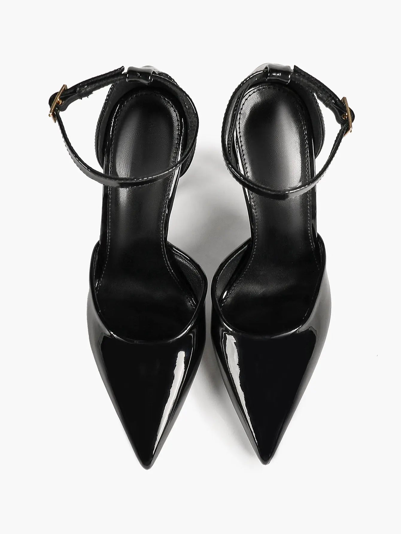 "Noir Edge" Patent Leather Pointed-Toe Ankle Strap D'Orsay Stilettos YISHIFAN
