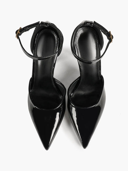 "Noir Edge" Patent Leather Pointed-Toe Ankle Strap D'Orsay Stilettos YISHIFAN