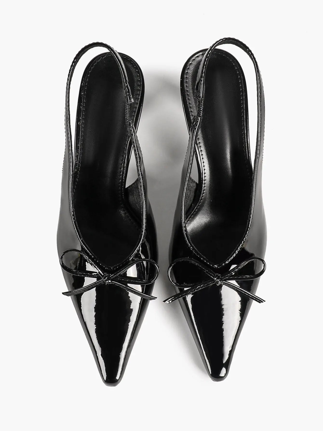 Women's Bow Slingback Pumps Patent Leather Pointed Toe Chunky High Heels Dress Shoes YISHIFAN