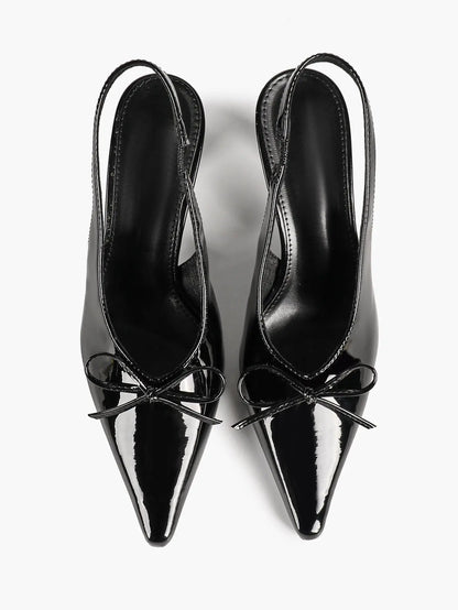 Women's Bow Slingback Pumps Patent Leather Pointed Toe Chunky High Heels Dress Shoes YISHIFAN