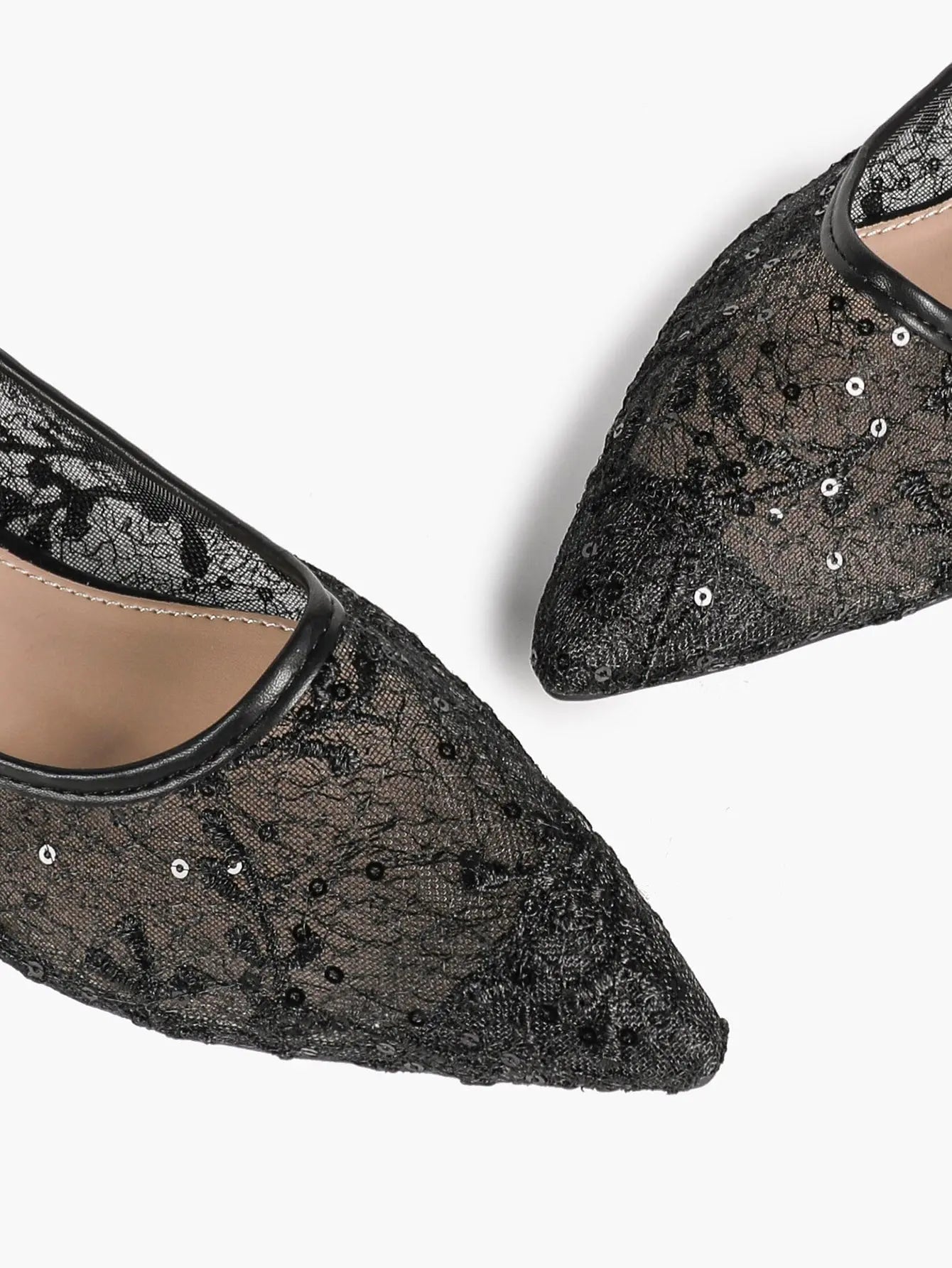 Wine Red Sequin Lace Mesh Pointed Toe Flats – Women's Floral Embroidery Ballet Flat with Iridescent Shimmer YISHIFAN