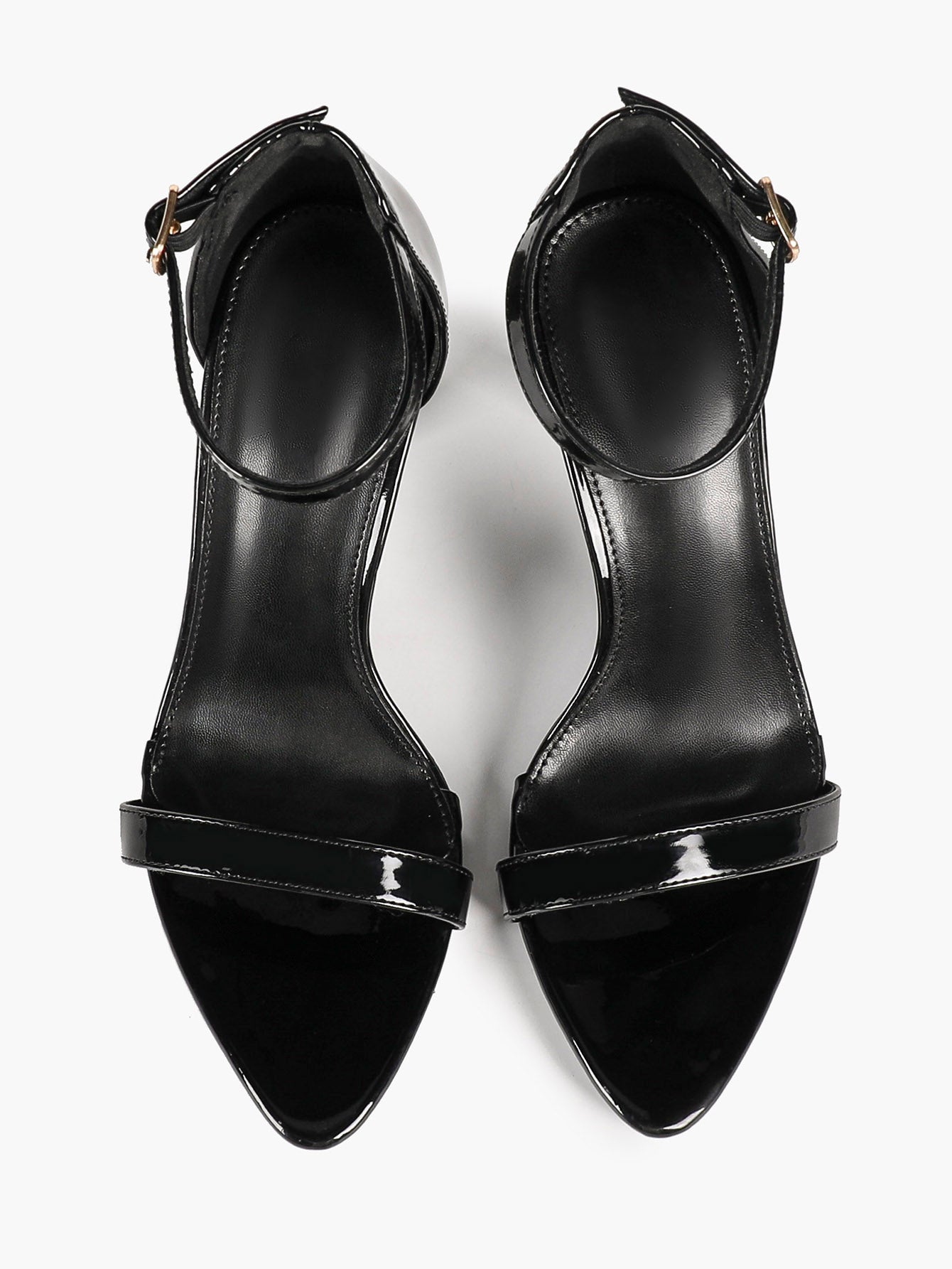 Black Patent Single Strap Stiletto Sandals Pointed Open Toe Ankle Buckle Heels Elegant Minimalist Shoes