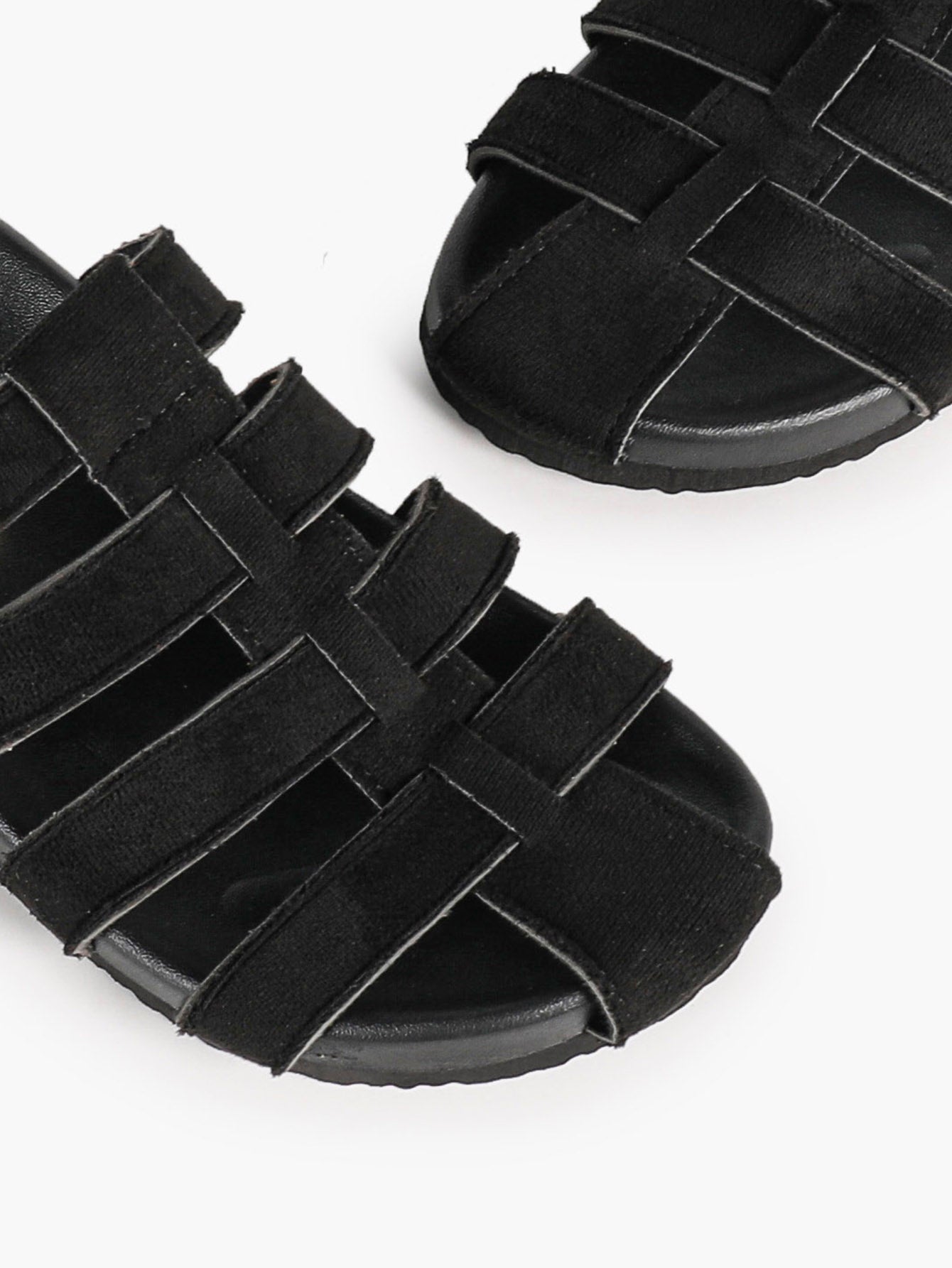 Camel Suede Woven Cage Slides with Silver-Tone Buckle Detail