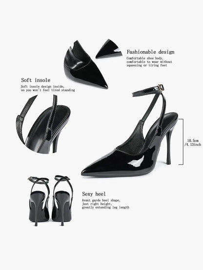 Women's Leather Pointed Toe Closed Toe Ankle Strap Heels Dress Shoes for Wedding Party Office YISHIFAN