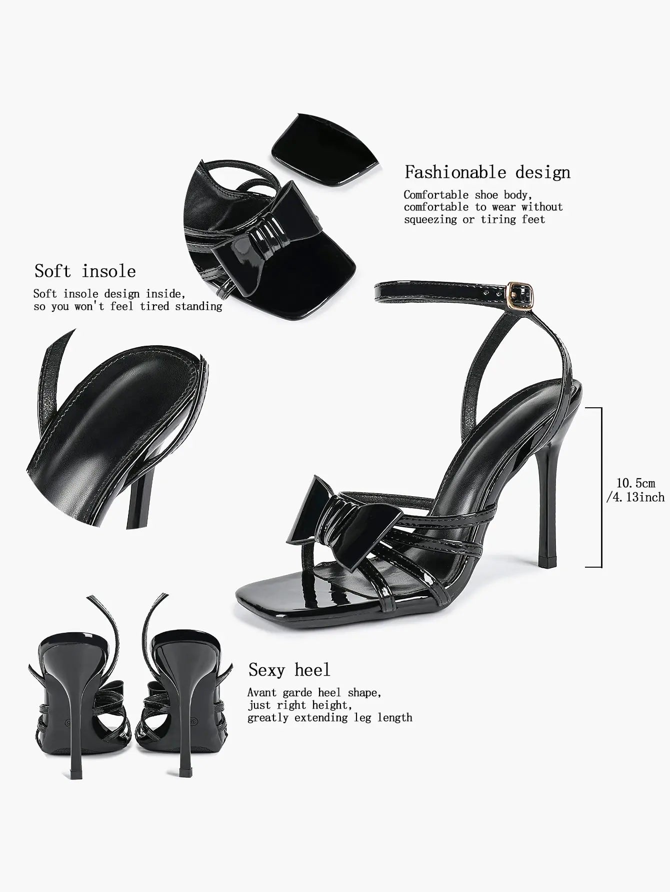 Women's Metallic Silver Open Toe Square Stiletto Sandals Galaxy Bowknot with Ankle Strap for Any Formal Scene YISHIFAN