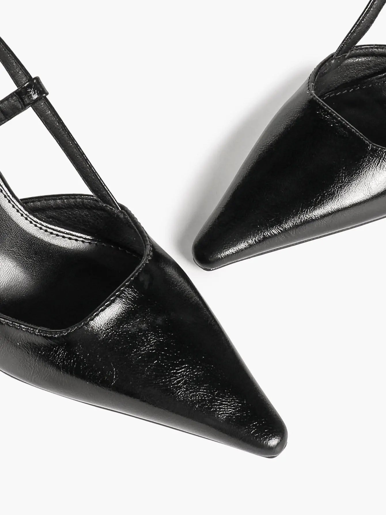 Black Pointed Toe Slingback Pumps 7.5CM Sculptural Heel Adjustable Ankle Strap Dress Shoes YISHIFAN