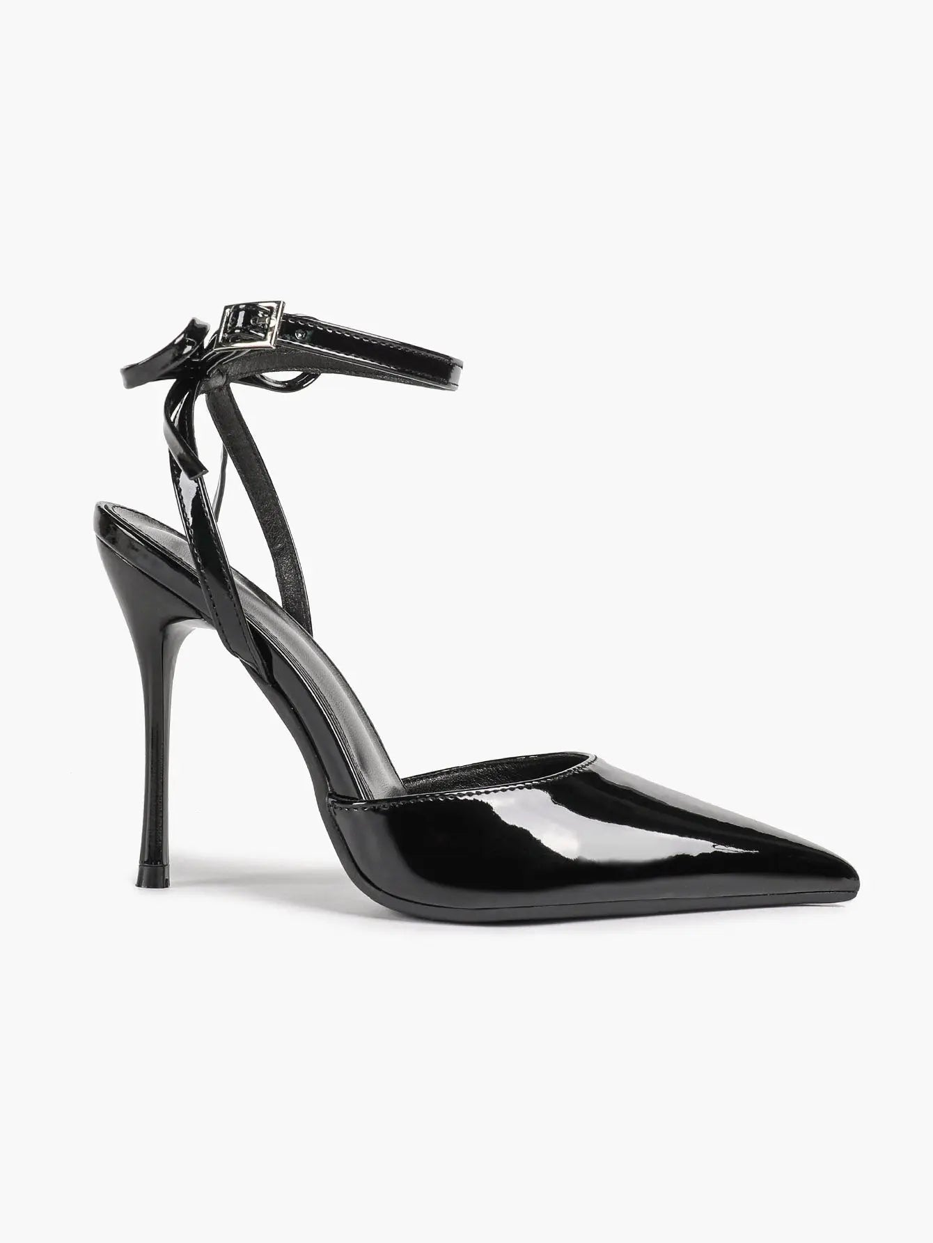 Black Patent D’Orsay Bow Ankle Strap Stiletto Heels – Women’s Pointed Toe High Heels YISHIFAN