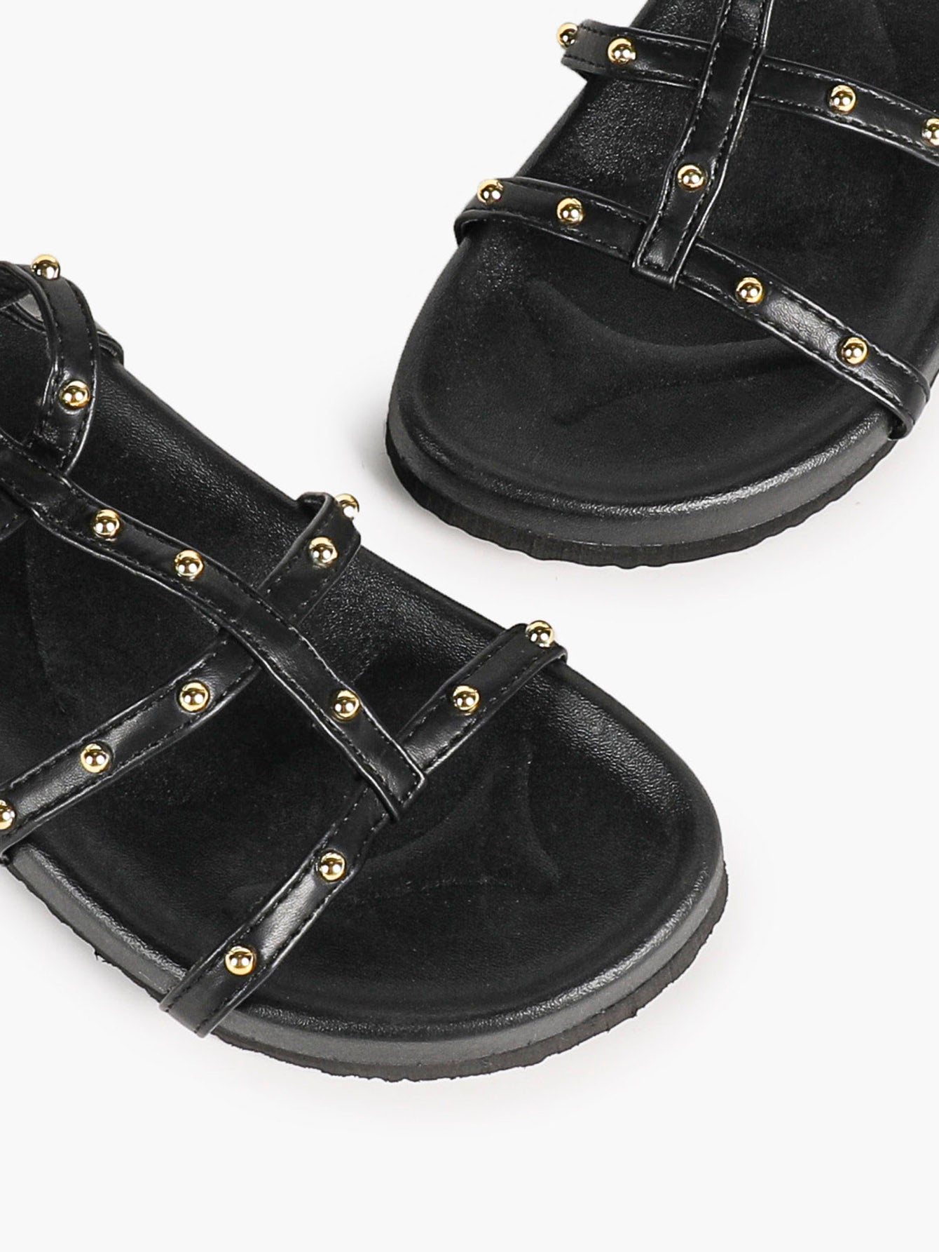 Black Multi-Strap Studded Sandals with Adjustable Ankle Buckles
