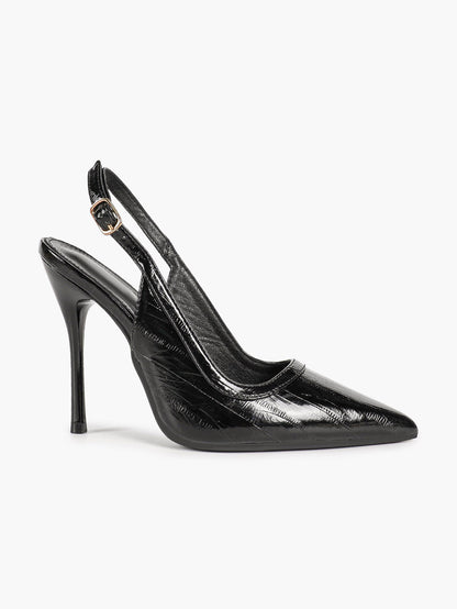 Women's Red Patent Croc Print Pointed Toe Slingback Stilettos Ankle Strap Closed Toe Heels Chic Date Night Shoes