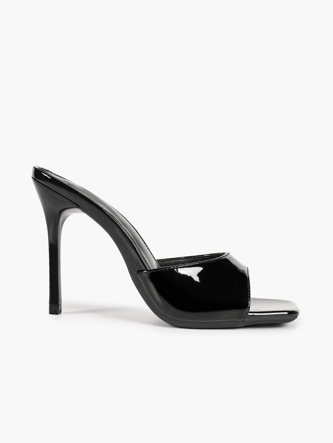 Women's White Patent Square Toe Stiletto Mules Slip-On Single Band Summer Vacation Shoes