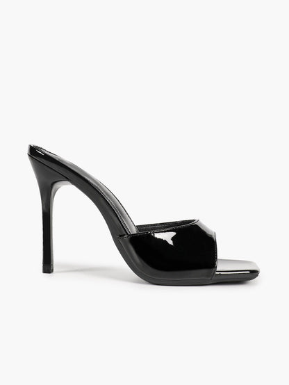 Women's White Patent Square Toe Stiletto Mules Slip-On Single Band Summer Vacation Shoes