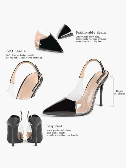 Women's Closed Pointed Toe Transparents Edge Stiletto Heel for Party Formal Dress Shoes YISHIFAN