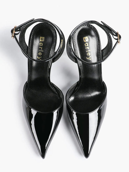 Women's Leather 4.13 INCH High-Heel Stiletto Pointed Toe Slingback Stiletto Heels for Elegant Scene YISHIFAN