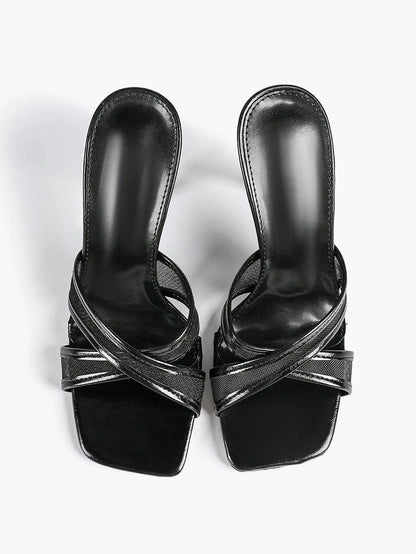 Women's Square Toe Cross Strap High Heel Sandals 3.74 Inch Sexy Stiletto Heels with Soft Insole Comfortable Mesh YISHIFAN