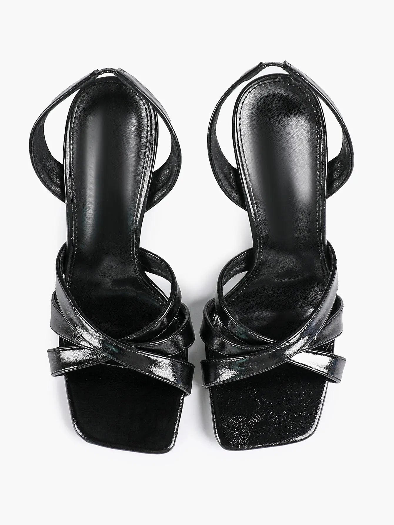 Women's White Leather Square-Toe Stiletto Heels Slingback Heels 3.74 Inch Cross-Strap Stiletto Sandals YISHIFAN