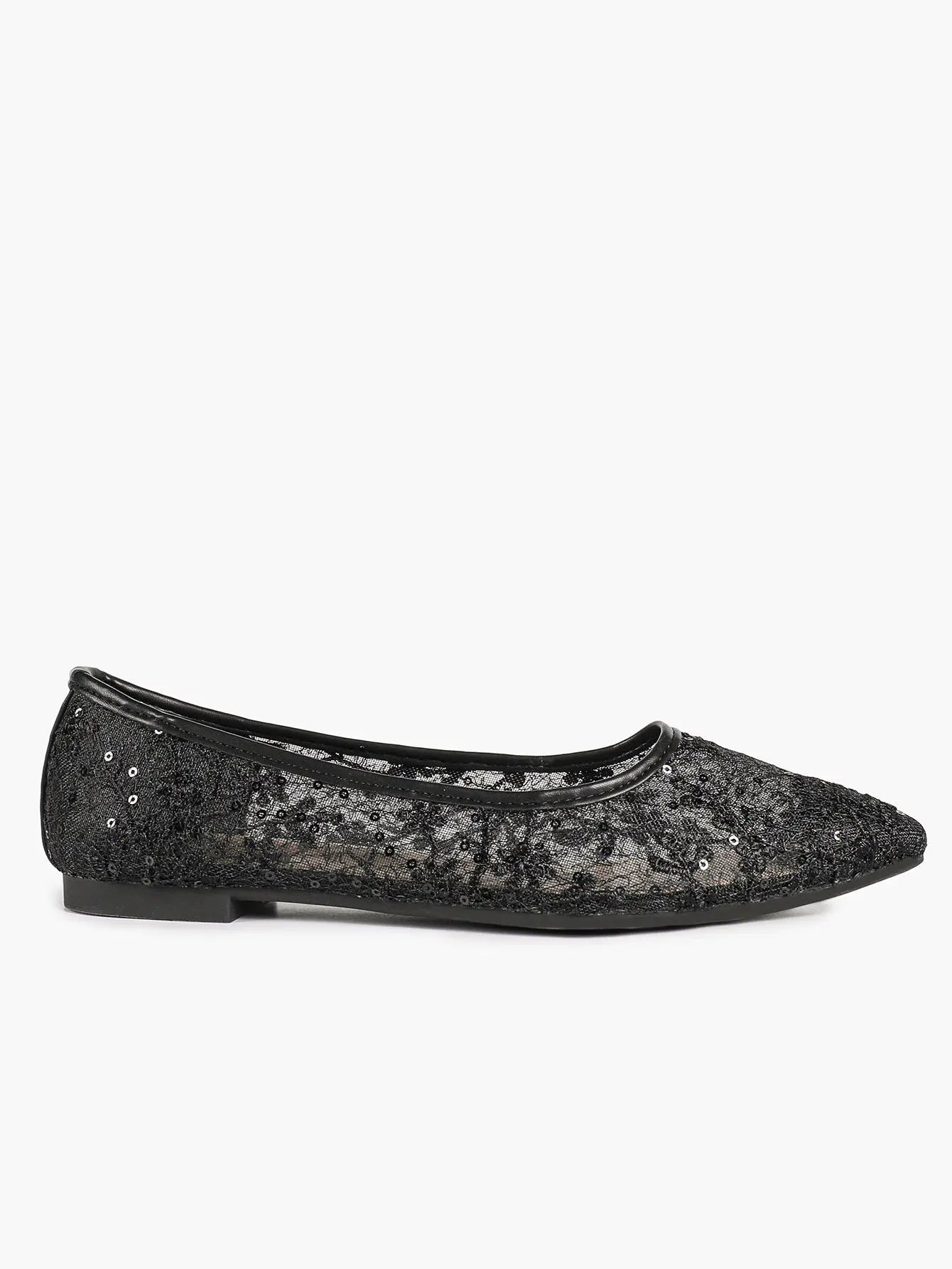 Wine Red Sequin Lace Mesh Pointed Toe Flats – Women's Floral Embroidery Ballet Flat with Iridescent Shimmer YISHIFAN