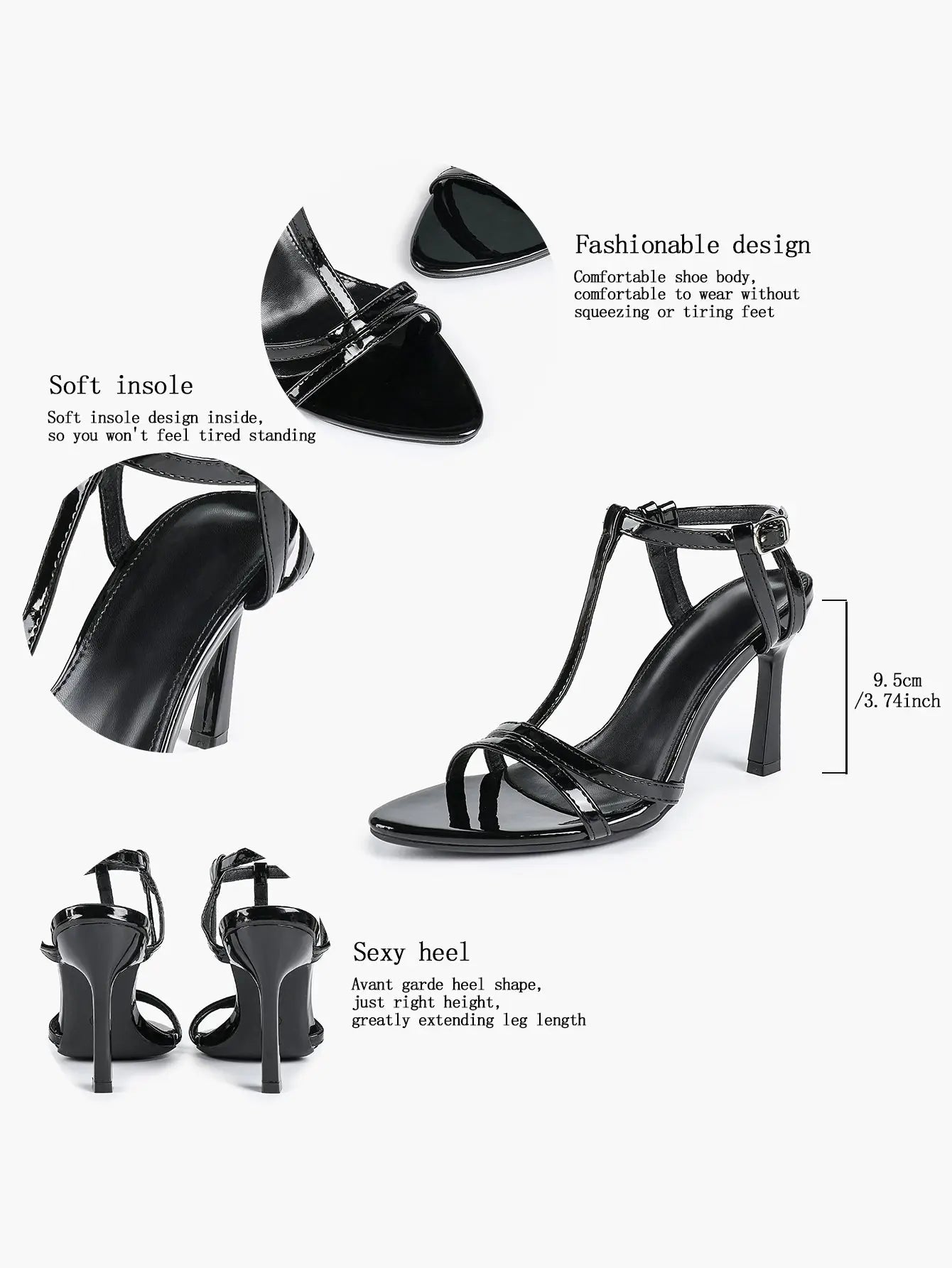 Women's Metallic Gold T-Strap Multi-Strap Stiletto Sandals Stiletto Heel for Party Office Shoes YISHIFAN