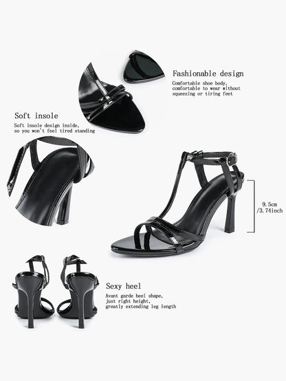 Women's Metallic Gold T-Strap Multi-Strap Stiletto Sandals Stiletto Heel for Party Office Shoes YISHIFAN