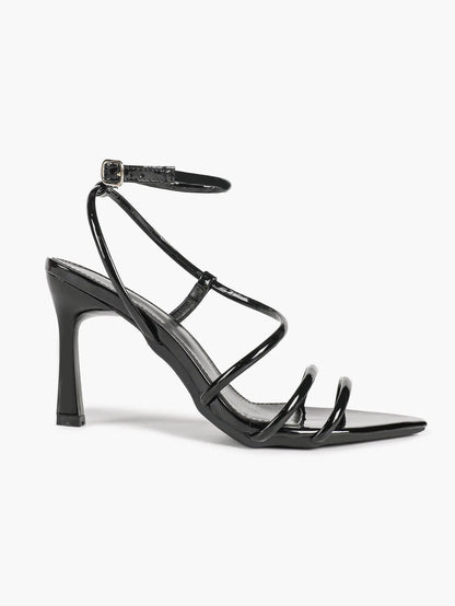 Cognac Multi-Strap Square Toe Stiletto Sandals – Women’s Tubular Toe Strap Ankle Strap Heels YISHIFAN