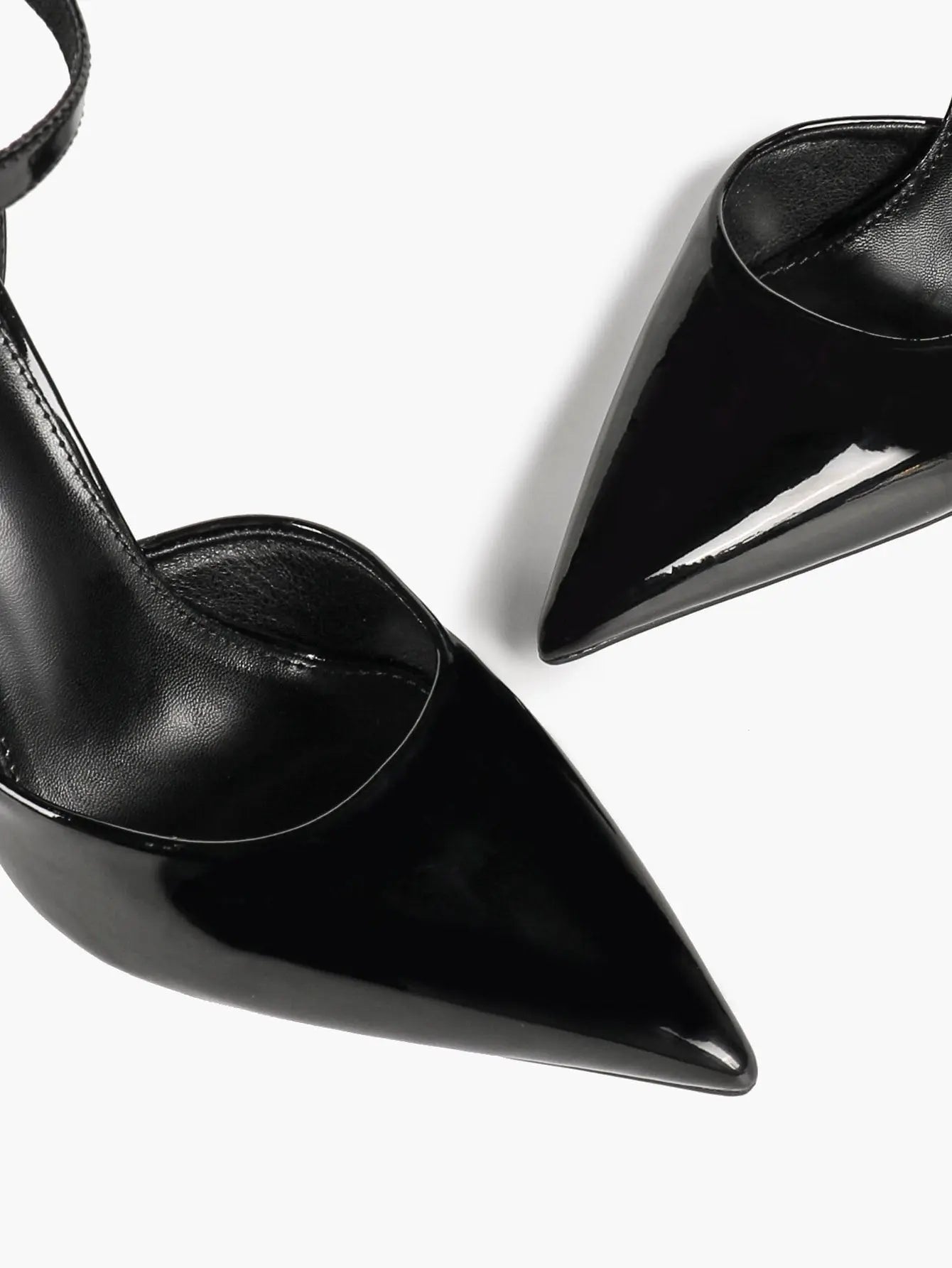 "Noir Edge" Patent Leather Pointed-Toe Ankle Strap D'Orsay Stilettos YISHIFAN