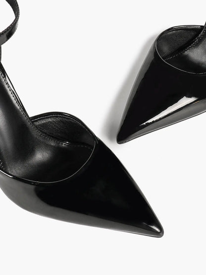 "Noir Edge" Patent Leather Pointed-Toe Ankle Strap D'Orsay Stilettos YISHIFAN
