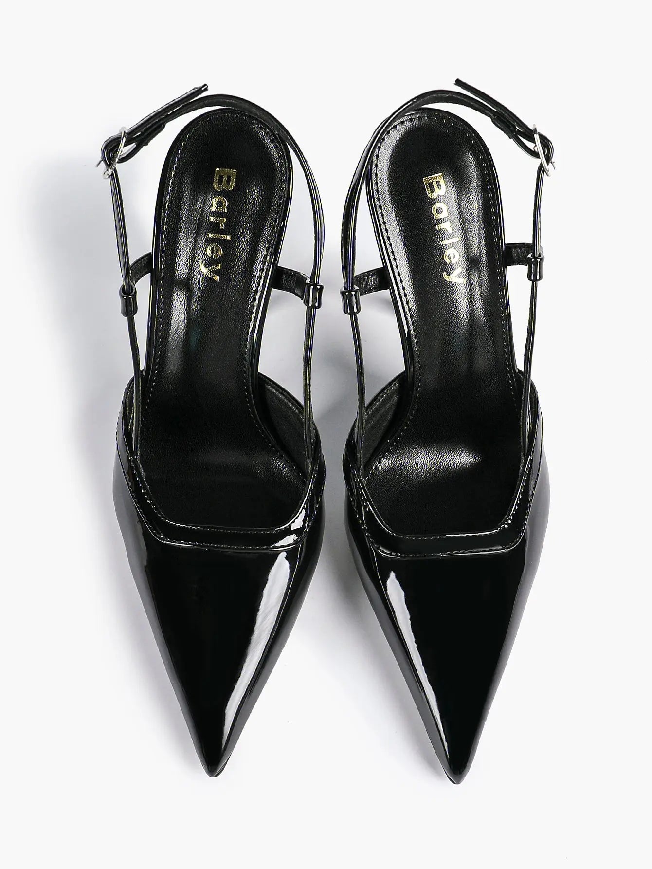 Women's Black Leather High-Heel Sandals Pointed Toe Stiletto Heels Office with for Wedding Party YISHIFAN