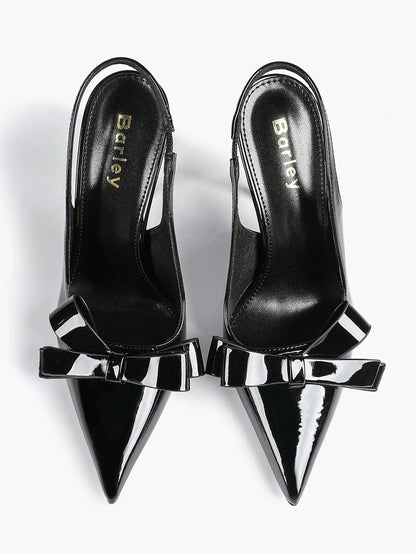 Women's Leather Bowknot High-Heel Closed Toe Pointed Toe Slingback Stiletto Heels Top-quality Shoes YISHIFAN